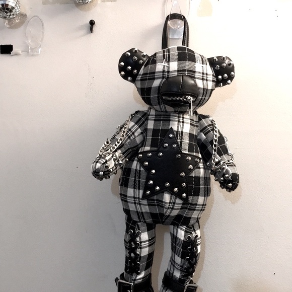 ❤️🔥🆕Dolls Kill / Club Exxx “Plaid Tormented Dead Teddy” Plaid LMT ED Backpack - Picture 3 of 11